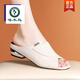 啄木鳥(niǎo)真皮拖鞋女平底低跟時(shí)尚外穿魚(yú)嘴涼鞋露趾一字拖秋季涼拖新款休閑 米白色旗艦款 37