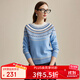 兆君2024秋冬紅色復古費爾島提花羊毛衫女圓領(lǐng)偏厚保暖針織毛衣 天空藍 105/L