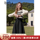 百圖betu女裝2025春季新款連衣裙圓領(lǐng)撞色拼接時(shí)尚波紋 裙子女2501T74 黑色 S