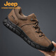 Jeep吉普男鞋秋冬季新款頭層牛皮休閑鞋戶外軟底登山鞋防滑耐磨鞋子男 卡其 40