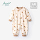 棉棉柔兒童連體睡衣夏季男童短袖連體衣七分袖寶寶空調服純棉女睡袋薄款 古董白底小熊 【春秋款】 110cm