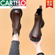 卡帝樂(lè )鱷魚(yú)（CARTELO）真皮馬丁靴女秋季2025新款春秋小個(gè)子厚底英倫風(fēng)煙筒靴帥氣機車(chē)靴 棕色(單里) 39