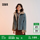 森馬（Semir）牛仔棉服女拼接毛領(lǐng)美式復古2024冬寬松毛邊夾克街頭潮流 牛仔黃泥染80325 M 160/84A