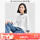 佐丹奴T恤女純棉套頭衫貓咪刺繡撞色圓領(lǐng)七分袖上衣05324798