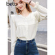 百圖betu女裝2024春新款襯衫法式氣質(zhì)襯衫設計感圓領(lǐng)長(cháng)袖上衣2402T46 米白 L