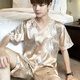法黛姍睡衣男夏季冰蠶絲短袖薄款高級感大碼休閑男士夏天真絲綢家居服套 桑蠶絲nl香檳 桑蠶絲XXL碼建議體重130-155斤
