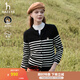 哈吉斯（HAZZYS）女裝 春秋款女【PHIZ系列】條紋羊毛開(kāi)衫ABYSD1BCX51 黑色BK L (165/88A 40)