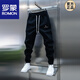 羅蒙（ROMON）2025男士新款加厚運動(dòng)衛褲純色束腳休閑褲字母刺繡拼接百搭小腳褲 黑色 33 建議150-160斤