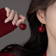 伊燦新年酒紅色大仿珍珠耳釘女小眾設計高級感耳飾2025年新款爆款耳墜 酒紅色仿珍珠耳釘