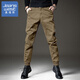 真維斯（Jeanswest）工裝休閑褲男春季高端美式褲子男時(shí)尚大碼潮牌哈倫軍旅直筒束腳褲 卡其常規 XL