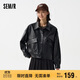森馬外套女PU仿皮夾克高街時(shí)尚春秋酷颯落肩寬松上衣107224108003