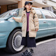 ABC KAIA新款冬季兒童羽絨服女童韓版洋氣童裝中大童中長(cháng)款白鴨絨保暖外套 卡其色 160