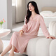 維多利亞的格調睡裙女秋季純棉長(cháng)袖女士睡衣春秋季中長(cháng)款連衣裙可外穿柔感家居服 676柔粉 L 【160-165c100-125斤】
