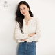 佳人苑外套女2025年春季新款圓領(lǐng)織帶鎖邊袖根墊肩復古排扣雪紡盤(pán)花裝飾 象牙白 M