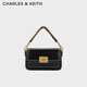 CHARLES&KEITH復古車(chē)縫線(xiàn)單肩包斜挎包小方包包女包女士生日禮物CK2-50271184 Black黑色 S