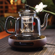 全度（Quandu）高硼硅耐熱玻璃泡茶壺煮茶壺電陶爐煮茶套裝家用辦公茶壺茶具 綁帶印花茶壺（煙灰色）1300ml+電陶爐（木紋色）1