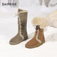 達(dá)芙妮（DAPHNE）雪地靴女加絨加厚保暖厚底兩穿長筒靴2024冬季舒適毛毛鞋增高棉鞋 駝色 加絨 37 (235mm)