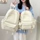 沫子書(shū)包女生簡(jiǎn)約純色高顏值校園背包韓版高中大學(xué)生初中生旅行雙肩包 白色【帶吊墜+白毛球掛件】 小號