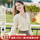 百圖betu女裝秋季新款毛針織衫長(zhǎng)袖V領(lǐng)提花毛織小衫女2308T09 杏色 L