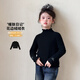 圖圖小象女童打底衫秋冬兒童純色簡(jiǎn)約長(cháng)袖百搭木耳邊T恤保暖上衣 黑色 130