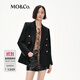 MO&Co.含羊毛復古戧駁領(lǐng)墊肩廓形金扣西裝外套 黑色 XS 155