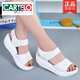 卡帝樂鱷魚（CARTELO）真皮搖搖涼鞋女夏季厚底坡跟白色護士涼鞋軟底防臭黑色搭扣涼鞋女 白色 跟高5厘米 38