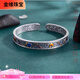 金維純銀9999吉象小象琺瑯浮雕開(kāi)口手鐲男女繁花復古手工古法足銀鐲 琺瑯彩吉象手鐲31克  高端禮盒