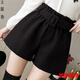 事思女時(shí)尚毛呢短褲女松緊腰年秋冬a字高腰闊腿休閑冬季外穿呢子靴褲 毛呢短褲(659黑色) L 100-115斤
