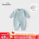 歡喜小熊 嬰兒衣服春秋夾棉連體衣寶寶純棉哈衣爬爬服0-3個月新生兒保暖衣 菱形格藍 80cm (建議10-18月身高73-80cm)