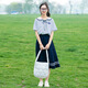 紫洛妮初中學(xué)生短袖T恤女大童2025夏季新款學(xué)院風(fēng)條紋海軍領(lǐng)上衣兩件套 藍(lán)條紋上衣+23210藏青裙子 XL
