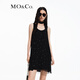 MO&Co.連衣裙春夏法式搖滾鉚釘桑蠶絲人絲飄帶切口下擺吊帶裙摩安珂 黑色 XS 155