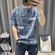 凰梡男士T恤短袖夏季2025新款半袖上衣服夏天男裝網(wǎng)紅潮牌印花體恤 藍(lán)色 XL