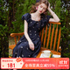 白鹿語(yǔ)夏季方領(lǐng)棉感顯瘦連衣裙時(shí)尚繡花簡(jiǎn)約修身長(cháng)裙 黑色  L 