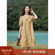 茵曼（INMAN）2025夏女新款田園娃娃裙切爾西領(lǐng)泡泡袖A字連衣裙 深褐色 -18525990 XL
