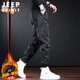 JEEP SPIRIT吉普休閑褲男秋冬季潮流工裝褲子哈倫沖鋒束腳褲 黑色 XL