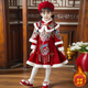 蟻派女童旗袍連衣裙冬季唐裝漢服2024新款兒童紅色拜年服喜慶公主裙子 紅色(披肩珍珠拜年服) 120 建議5-6歲 (身高115左右)