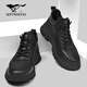 七匹狼頭層牛皮運動(dòng)休閑鞋男春季新款男鞋薄絨黑色百搭增高厚底皮靴子男 黑色 41