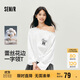 森馬（Semir）長(cháng)袖T恤女秋季蕾絲一字領(lǐng)純棉oversize印花2025上衣10A525101005