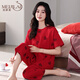美即萊（MEIJILAI）純棉睡衣女夏天短袖七分褲紅色本命年薄款春夏季加大碼女士家居服 68019 3XL（身高170-180體重160-180）