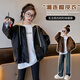 哈羅小黃鴨HAL.DUCK女童外套春秋款2024新款兒童秋冬皮衣中大童可拆卸連帽夾克上衣潮 黑色【皮外套】 120