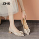 ZHR單鞋女尖頭淺口粗跟鞋子女氣質(zhì)仙女風(fēng)蝴蝶結(jié)女鞋 Y726 香檳色 37 