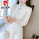 皮爾卡丹（pierre cardin）新中式旗袍裙加絨加厚打底連衣裙子女秋冬新款時(shí)尚減齡復(fù)古小個(gè)子 杏色加絨 L