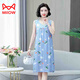 貓人（MiiOW）夏季棉綢睡裙女薄款大碼無(wú)袖連衣裙媽媽寬松家居服睡衣背心裙外穿 8872款-4【藍底小白花】 3XL 建議120-140斤