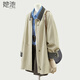 她池萊賽爾風(fēng)衣外套女2026春裝新款工裝風(fēng)撞色翻領(lǐng)休閑上衣