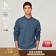 哈吉斯（HAZZYS）男裝 秋款翻領(lǐng)上衣休閑通勤純色長(cháng)袖T恤男ABTZE0BCF01 藍色BL L （175/96A 48）