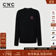 C'N'C【100%綿羊毛】CNC25秋冬新款品牌刺繡標(biāo)識(shí)圓領(lǐng)長(zhǎng)袖針織衫毛衣男 黑色 50 /M/(175/92A)