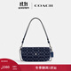 蔻馳（COACH）女士經(jīng)典標志丹寧布BROOK翻蓋鏈帶包牛仔斜挎女包 LH/深藍色 混合色