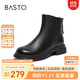 百思圖24冬商場(chǎng)同款時(shí)尚休閑靴粗跟女短靴G1001DD4 黑色 37