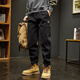 名面英倫雅痞工裝褲男秋冬季潮牌寬松哈倫束腳褲美式男士休閑長(cháng)褲子 黑色 XL 【145-160斤】