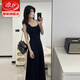 浪莎吊帶連衣裙女2025夏季新品黑色裙子顯瘦修身性感法式赫本風(fēng)小黑裙 【針織高彈】黑色 M 【推薦90-110斤】